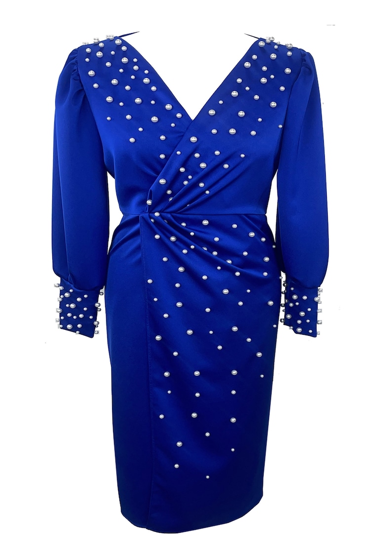 Rochie midi cu perle AMINA - Albastru electric