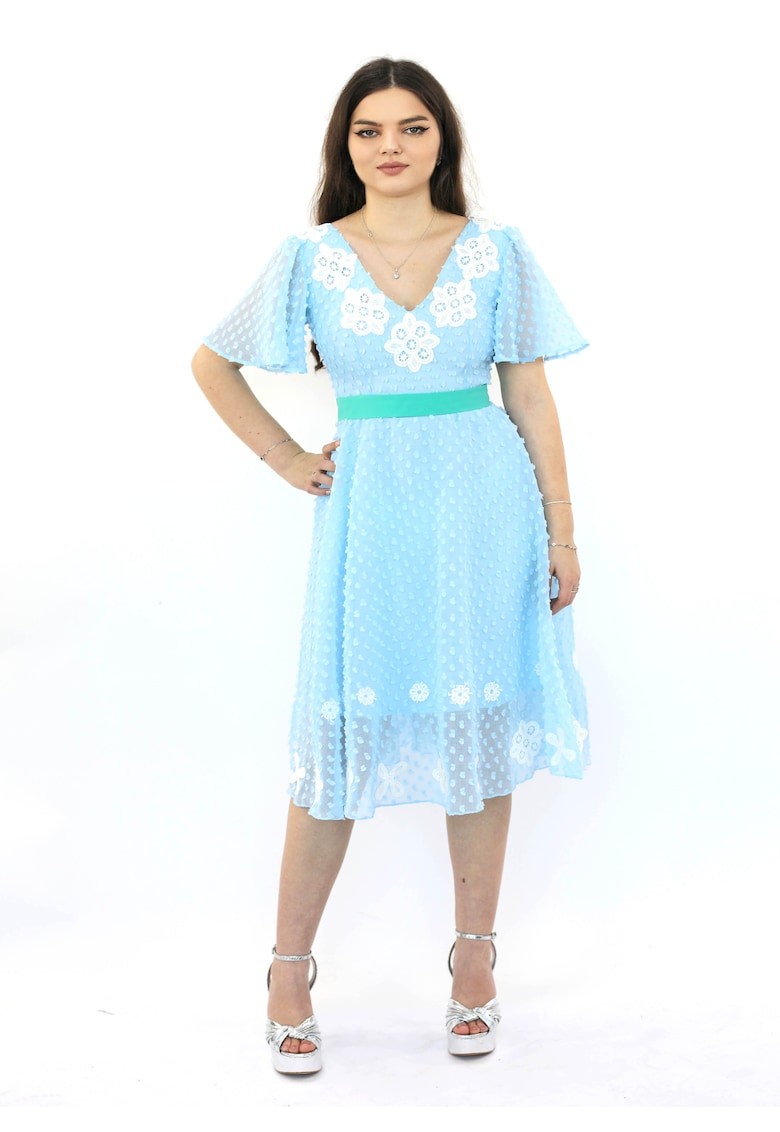 Rochie midi din poplin FRANCINE - Albastru deschis