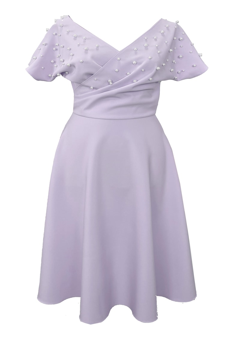 Rochie midi din crep și perle NADIA - Lavanda