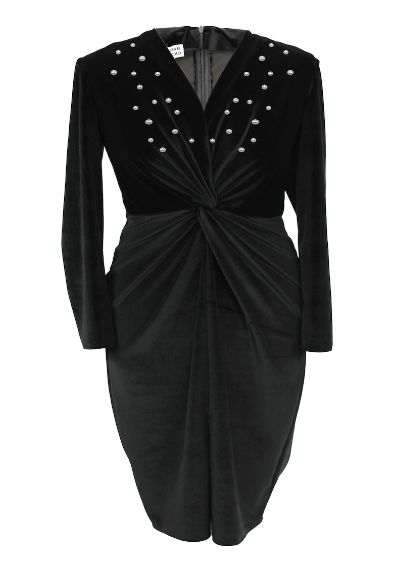 Rochie pe corp din catifea cu perle JADE - Negru