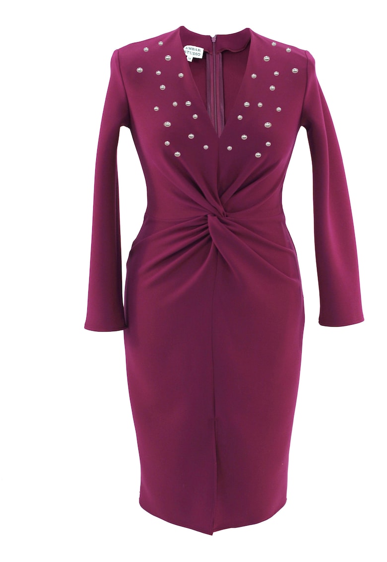 Rochie pe corp cu perle JADE - Visiniu