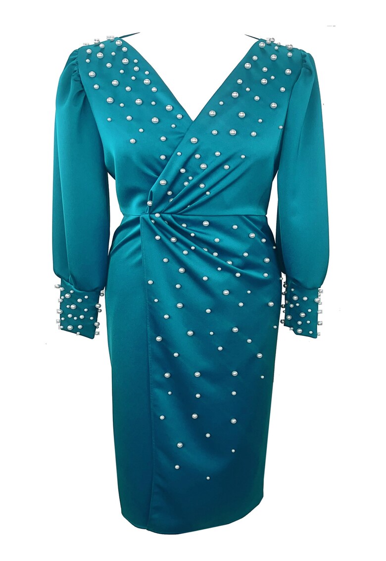 Rochie midi cu perle AMINA - Turcoaz