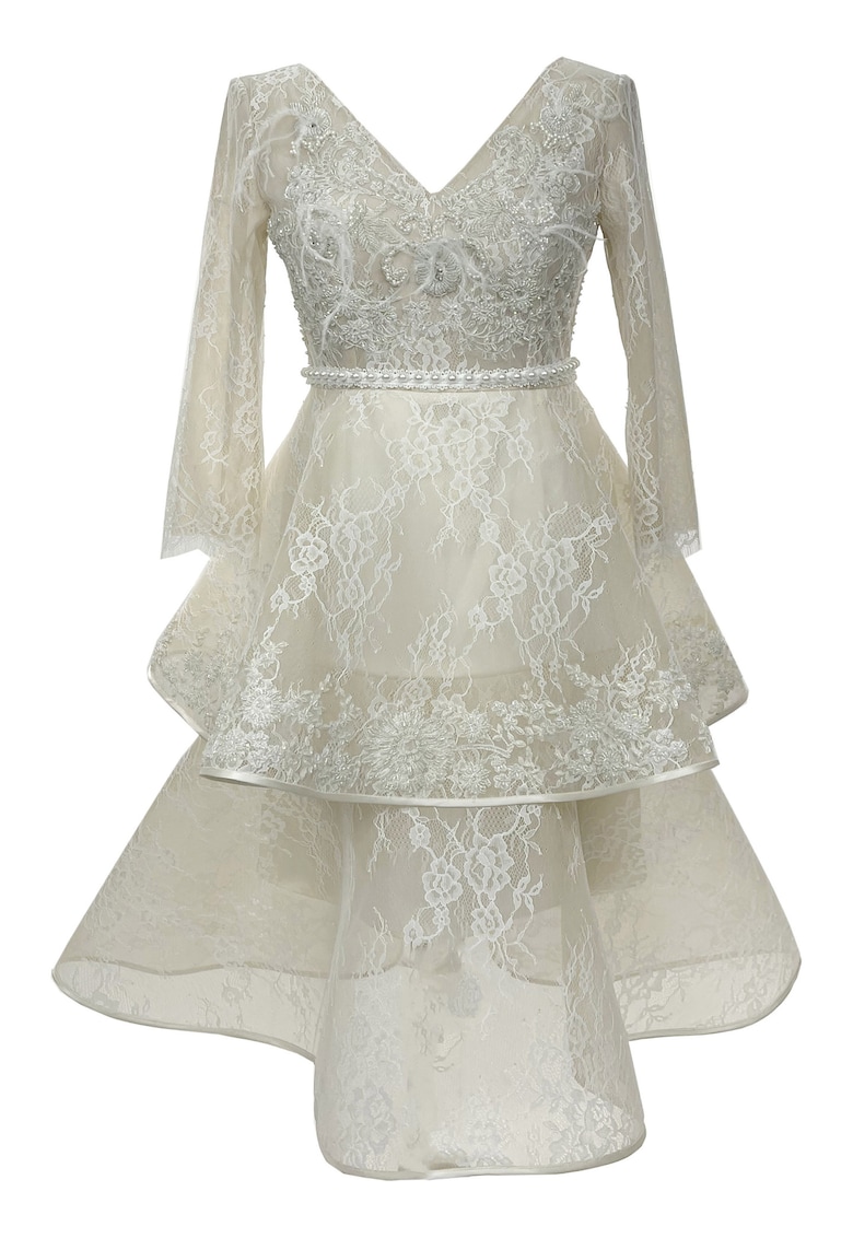Rochia midi din dantela si broderie MARLENE - Bej sampanie