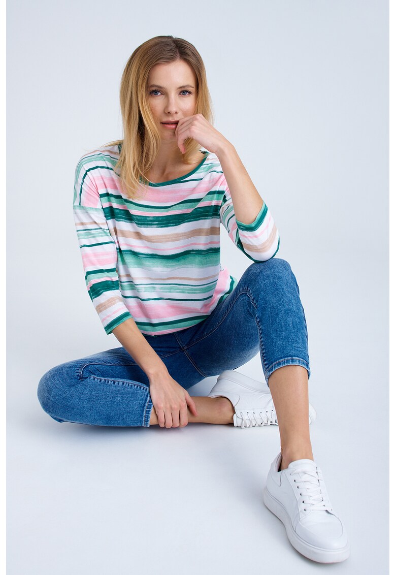 Bluza cu maneci 3/4 - Verde - Alb - Roz -