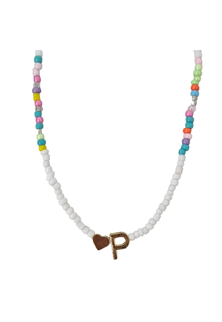 Colier auriu - cu margelute colorate - litera P C2
