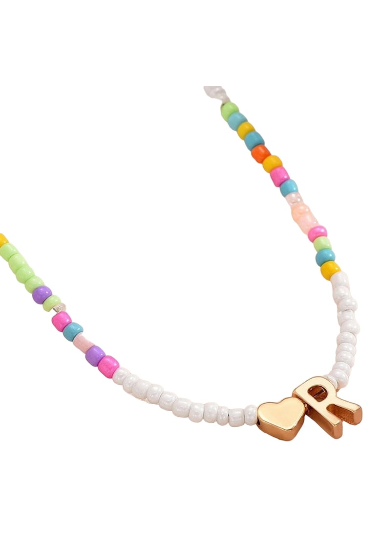 Colier auriu - cu margelute colorate - litera R C2
