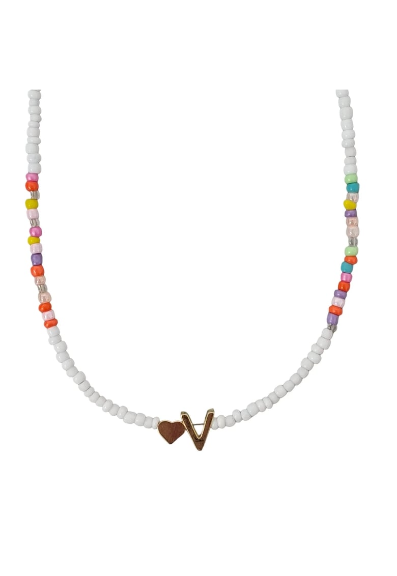 Colier auriu - cu margelute colorate - litera V C2