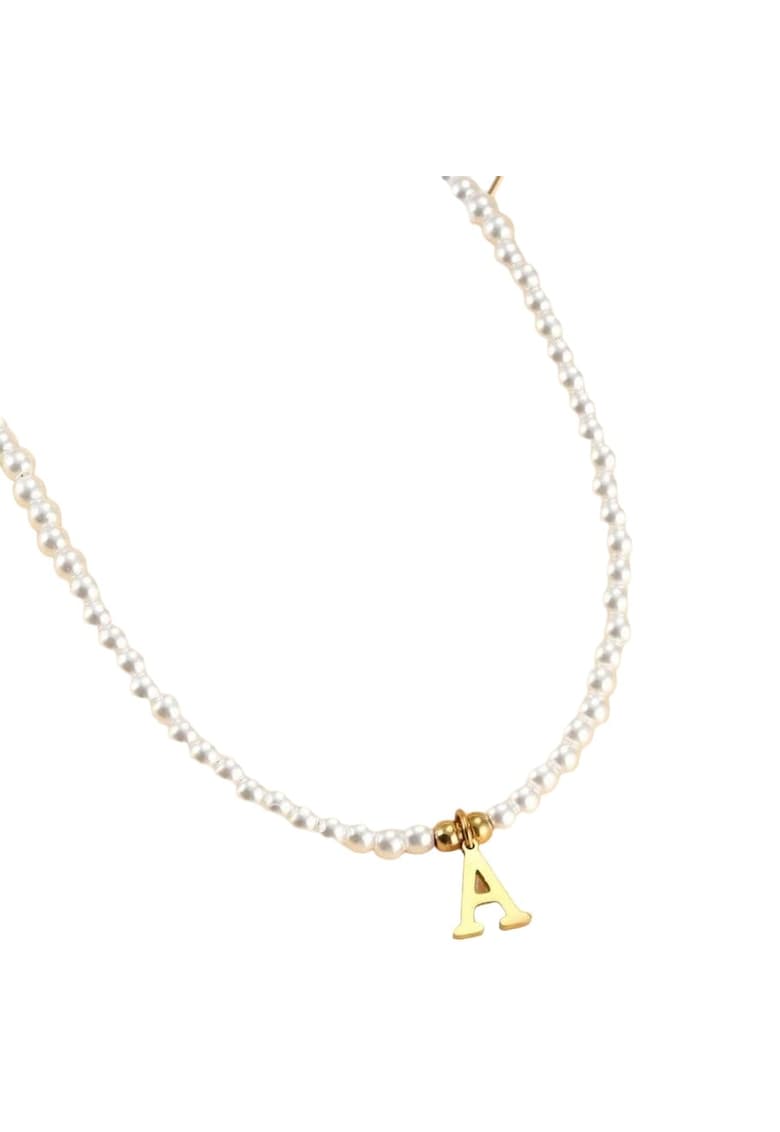 Colier auriu - cu perlute si pandantiv cu litera A C2