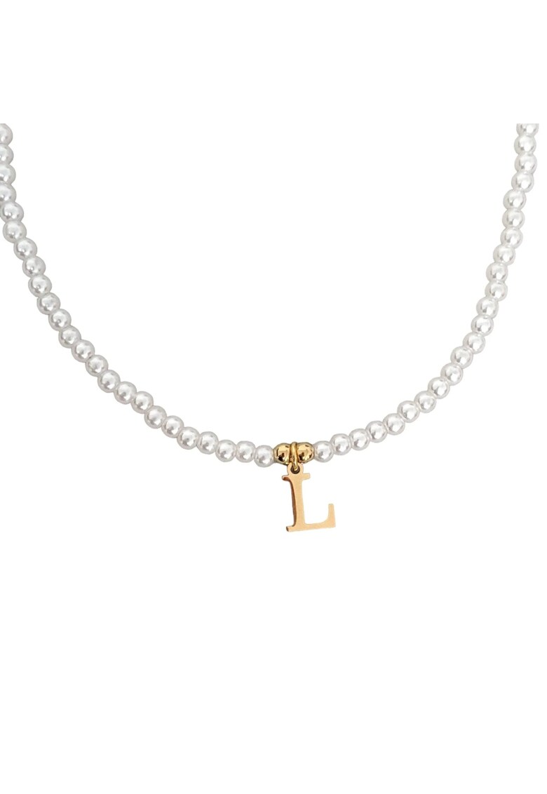 Colier auriu - cu perlute si pandantiv cu litera L C2