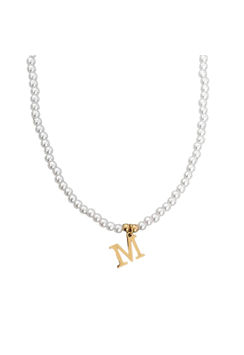 Colier auriu - cu perlute si pandantiv cu litera M C2