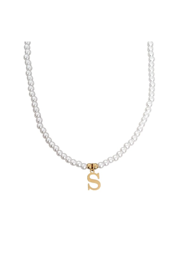 Colier auriu - cu perlute si pandantiv cu litera S C2