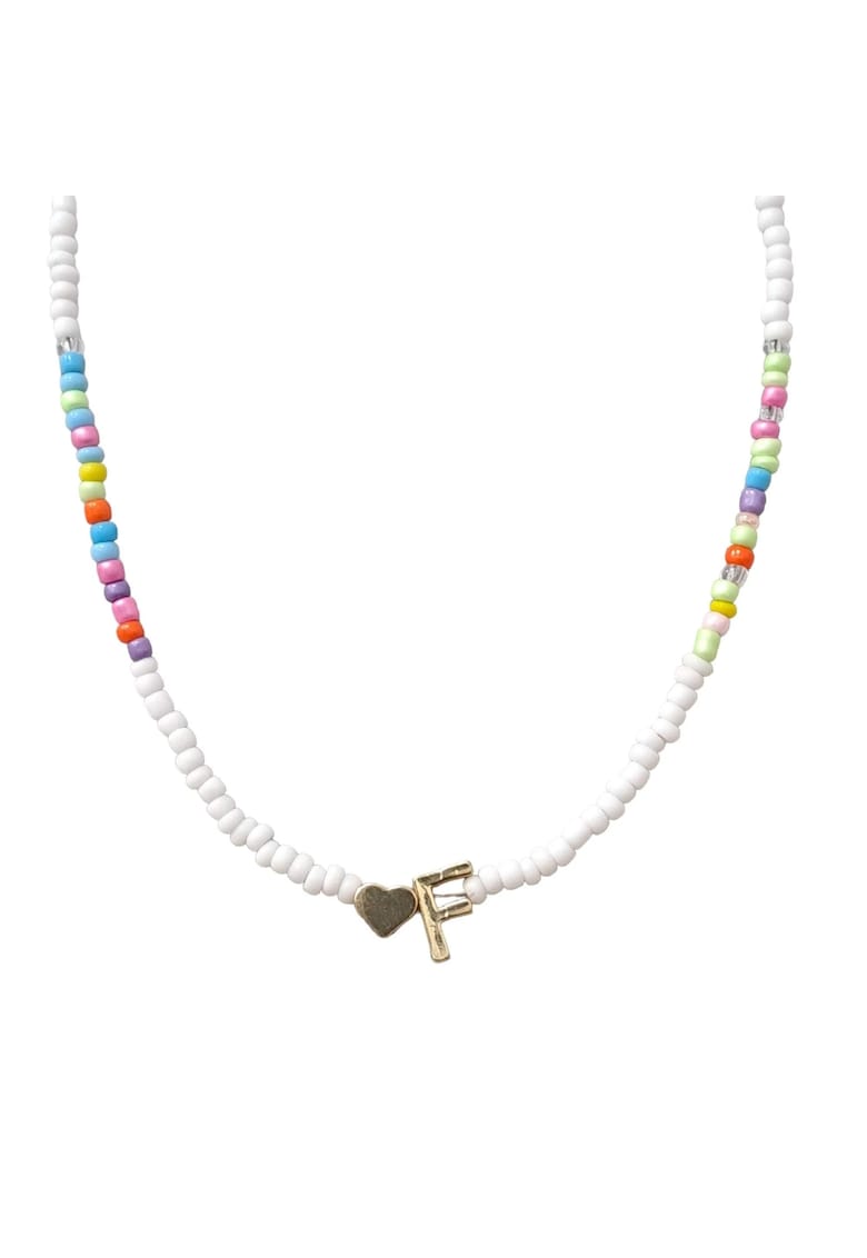 Colier auriu - cu margelute colorate - litera F C2