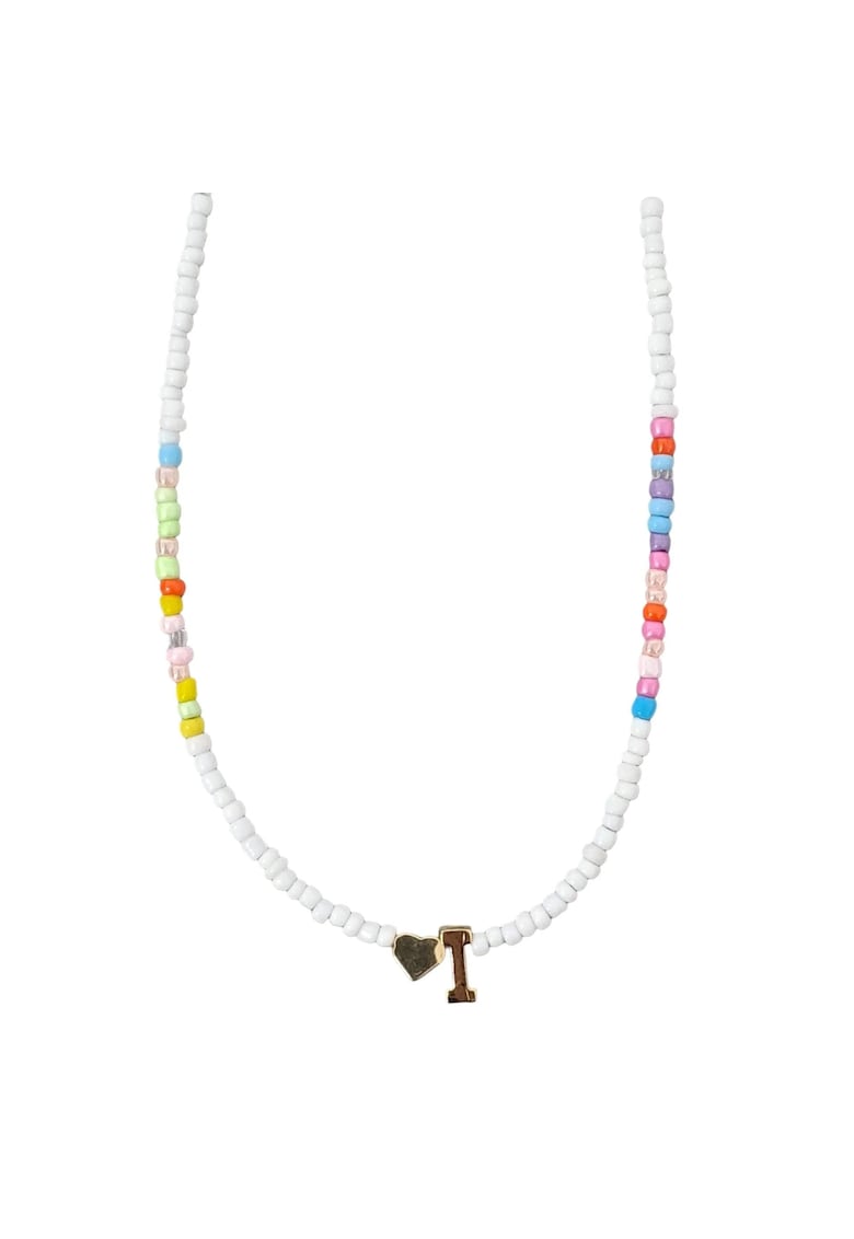Colier auriu - cu margelute colorate - litera I C2