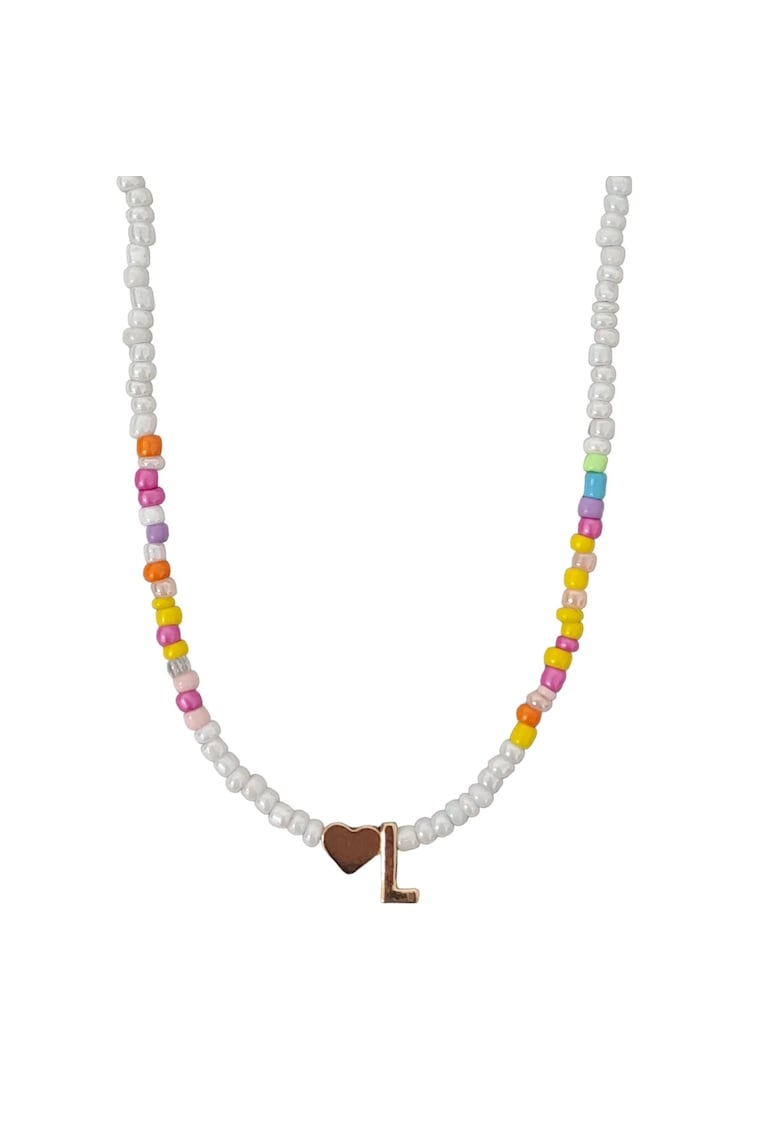 Colier auriu - cu margelute colorate - litera L C2