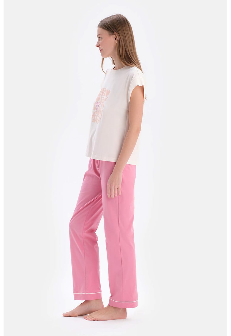 Pijama din amestec de modal cu imprimeu text