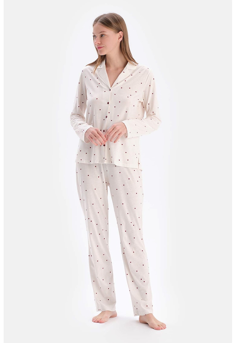 Pijama din amestec de modal cu imprimeu cu inimi