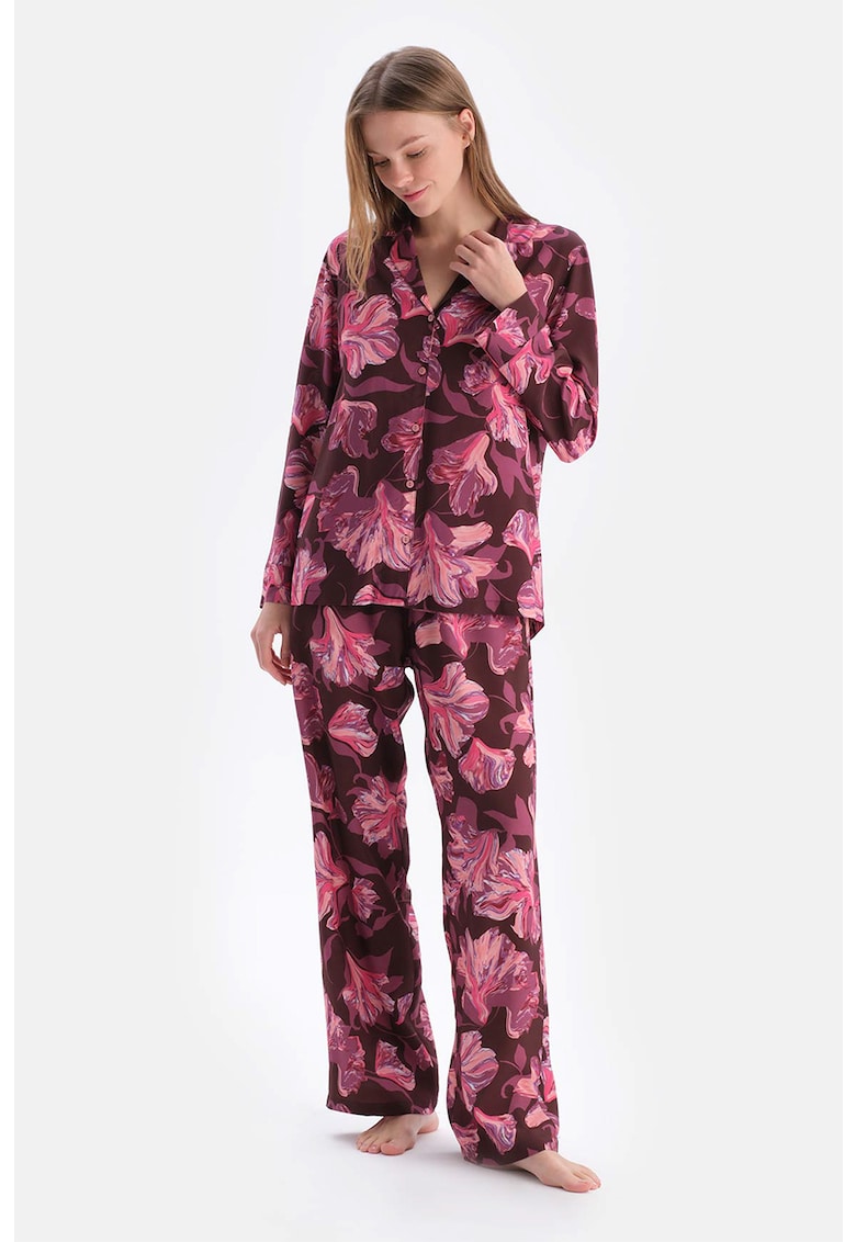 Pantaloni de pijama din viscoza cu imprimeu floral