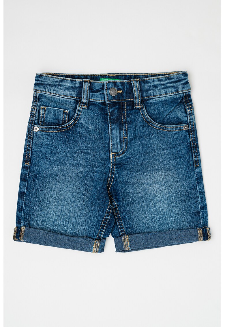 Blugi scurti cu aspect decolorat - Albastru
