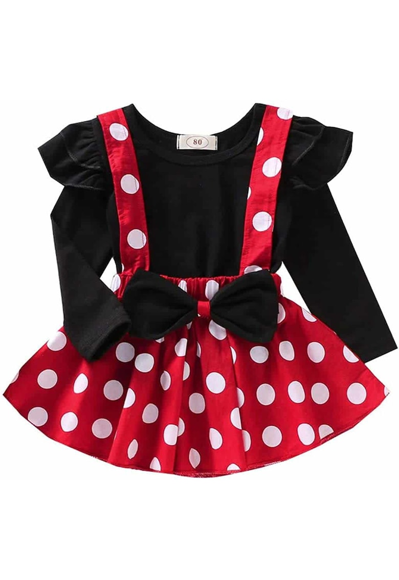 Set Fetite Rosu Cu Buline Maneca Lunga