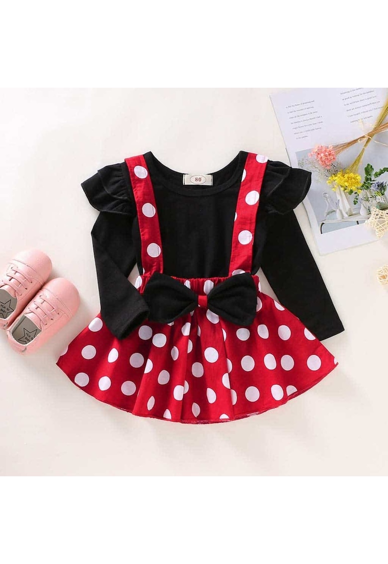 Set Fetite Rosu cu Buline Maneca Lunga - 2 Piese - 9-12 luni - 72x78 cm