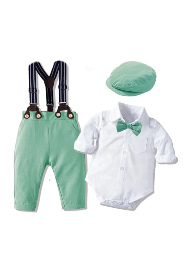 Costum Verde Baieti Cu Bretele Darius