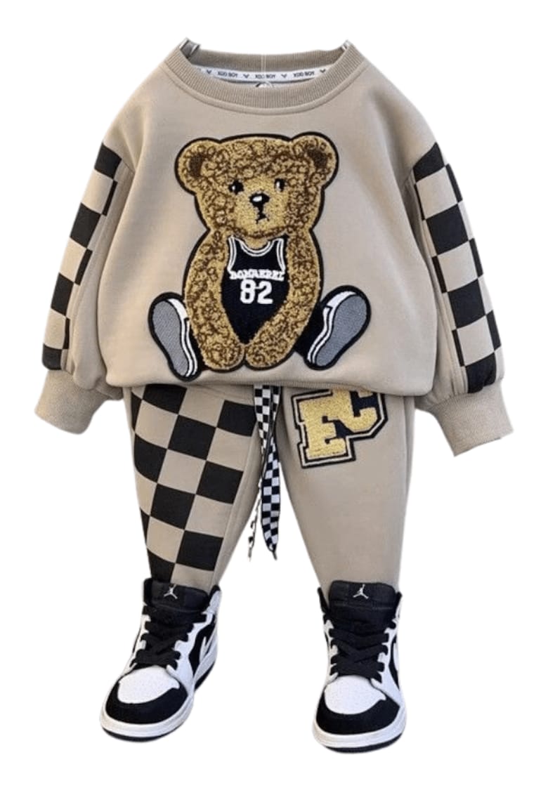 Compleu Bej Cu Carouri Unisex Puffy - Bej
