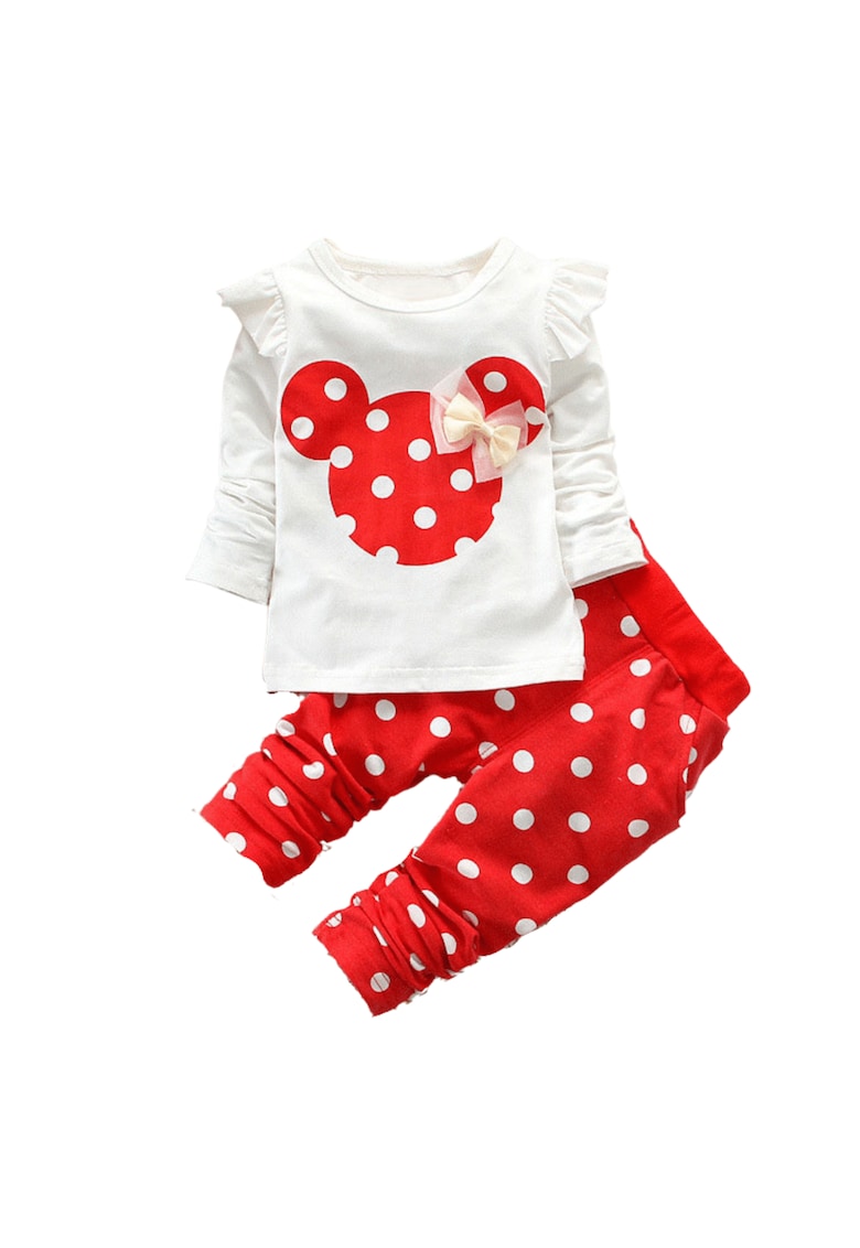 Costum Fetite Pantaloni cu Buline Rosu