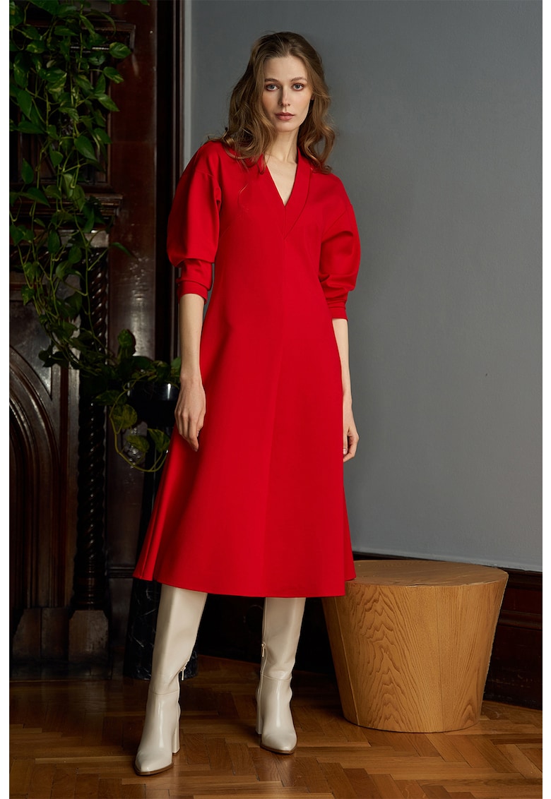 Rochie midi cu decolteu in V Scarlet