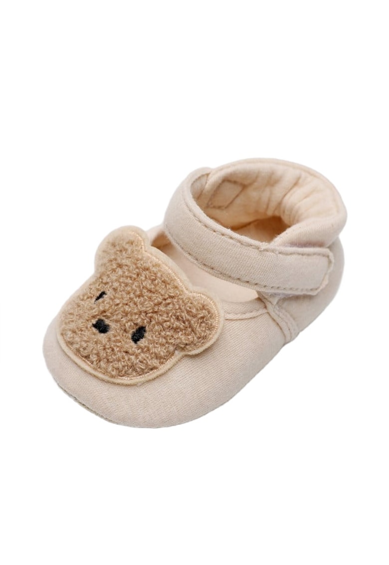 Pantofi Model Ursulet - Textil - Fete - Velcro - Crem