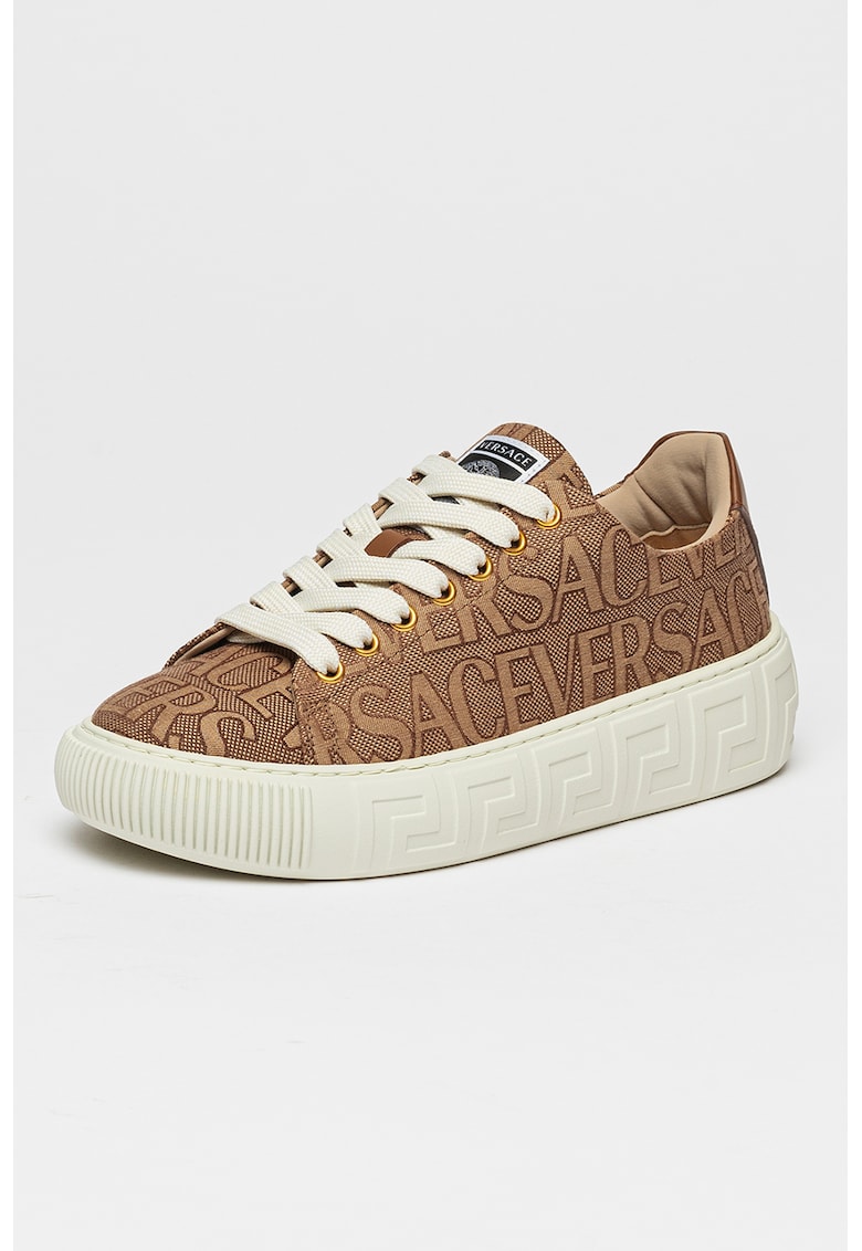 Pantofi sport de piele si jacquard cu logo