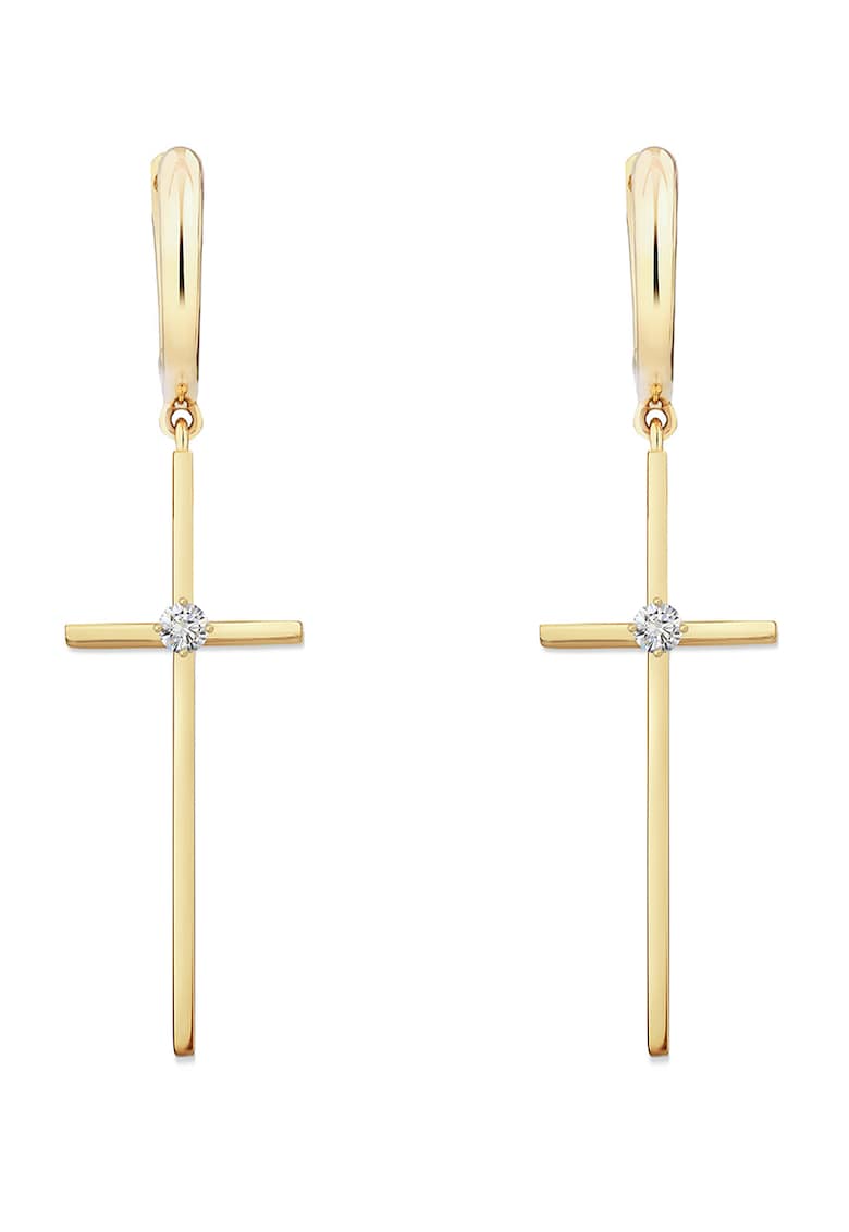 Cercei in forma de cruce placati cu aur de 14K