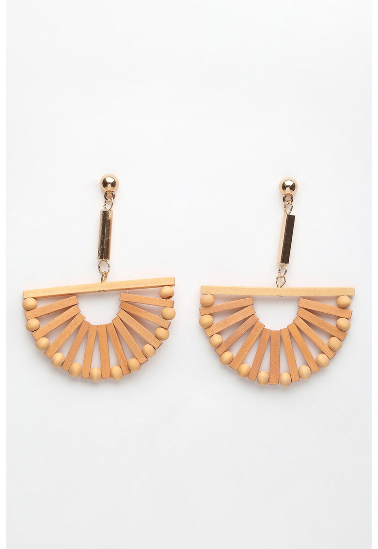 Cercei cu elemente de lemn - Auriu/Maro