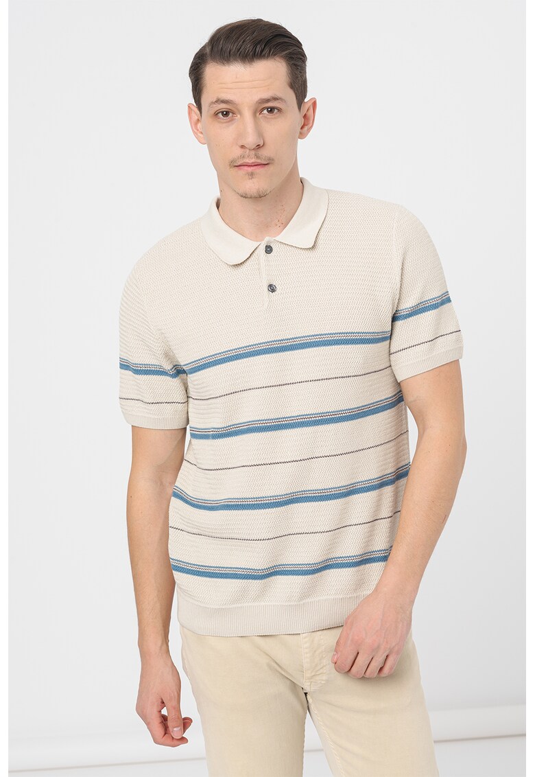 Tricou polo din tricot cu dungi contrastante Allan