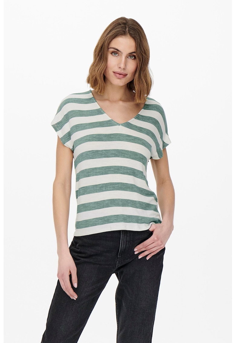 Tricou in dungi cu decolteu in V Lira - Alb/Verde