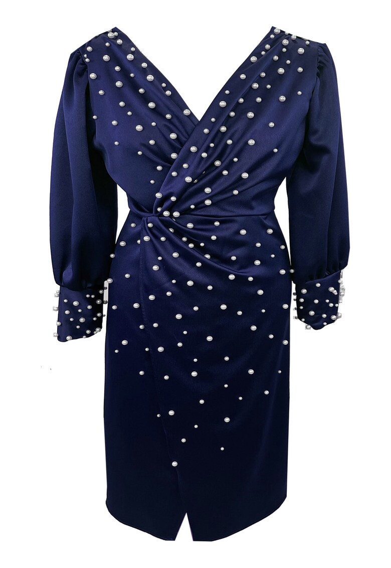 Rochie midi cu perle AMINA - Bleumarin