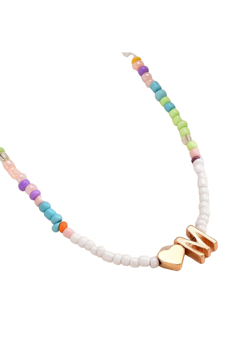 Colier auriu - cu margelute colorate - litera M C2 -