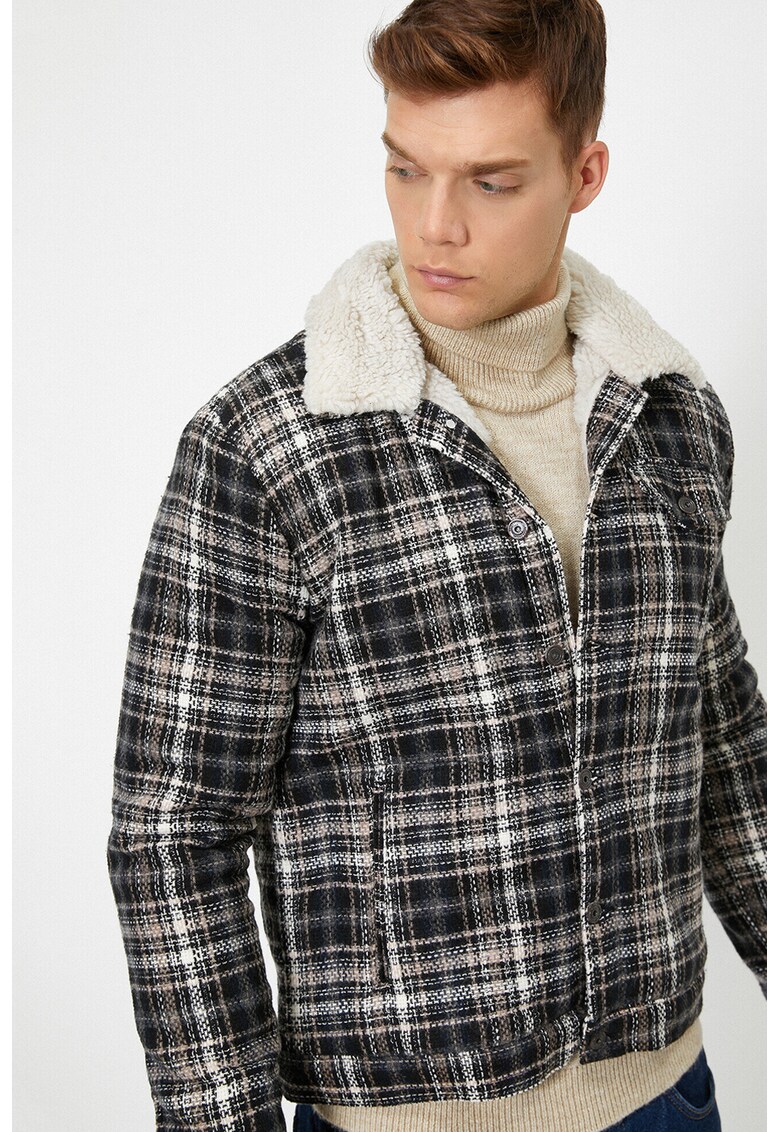 Jacheta in carouri cu captuseala de blana shearling sintetica