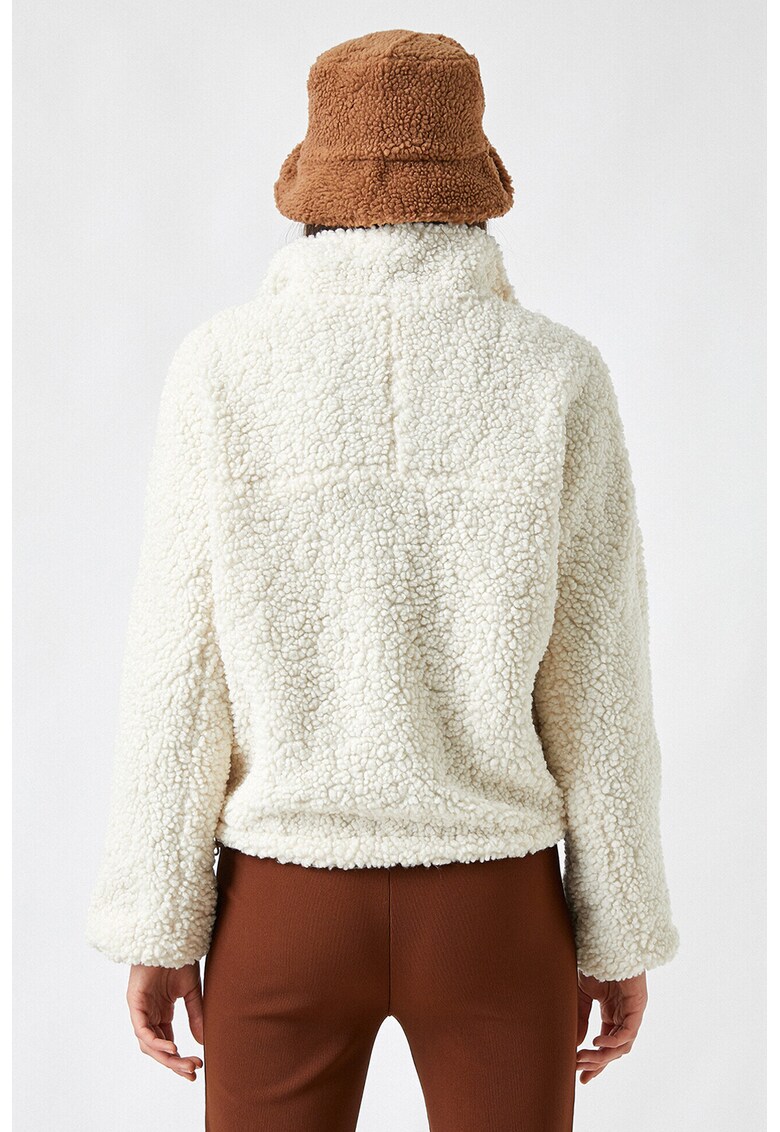 Jacheta de blana shearling sintetica cu buzunar pe piept