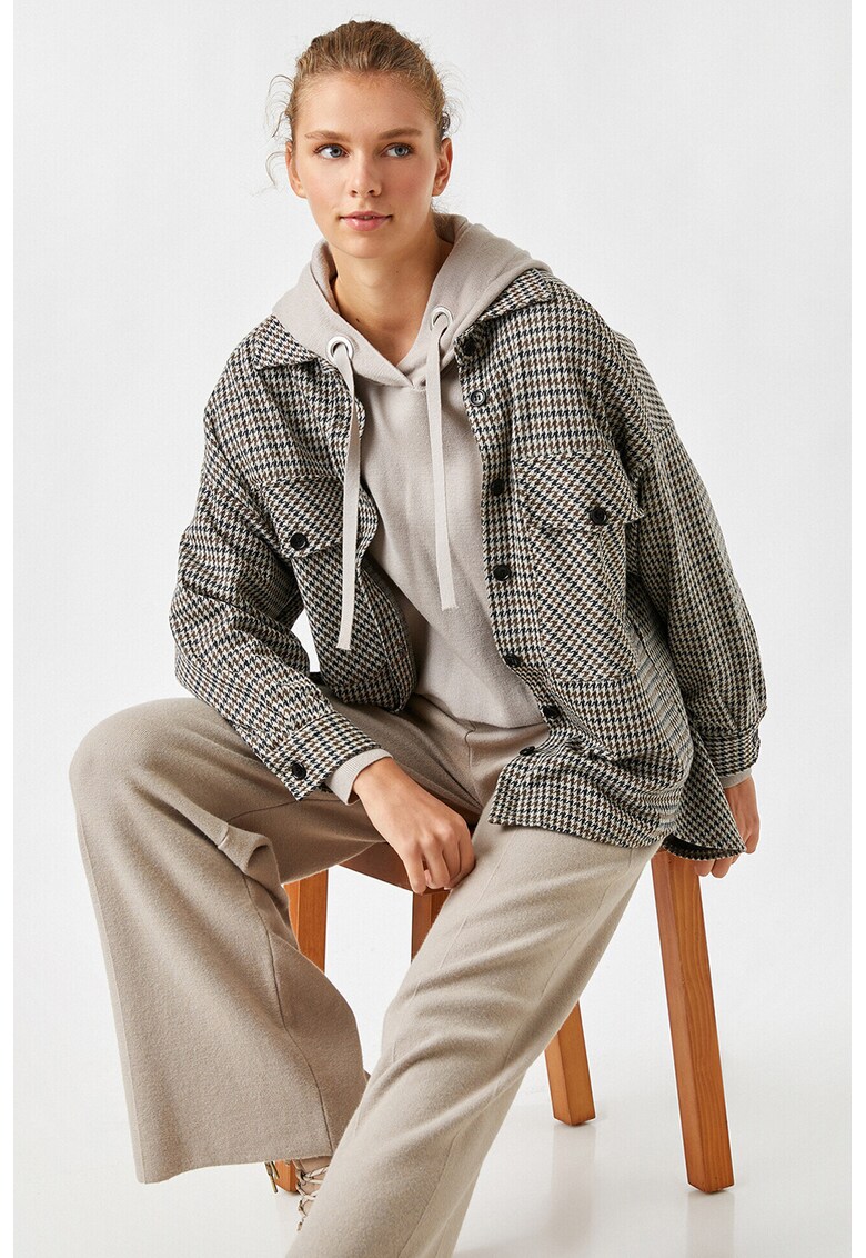 Jacheta-camasa cu model houndstooth si buzunare aplicate