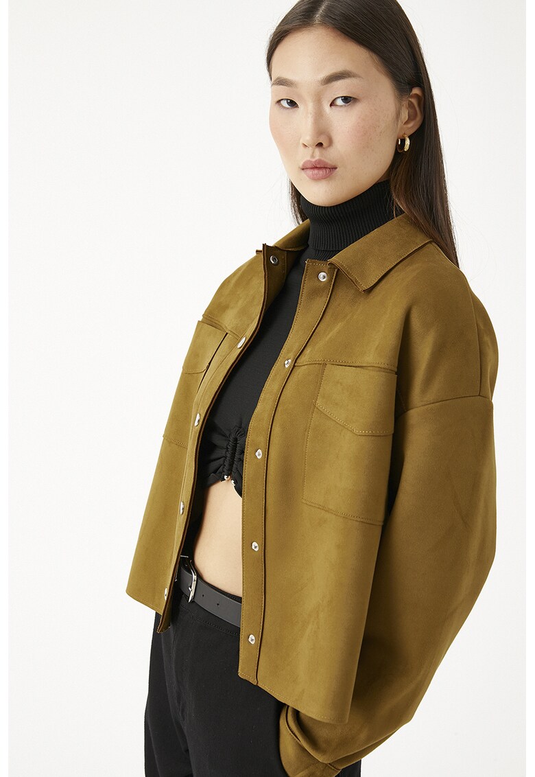 Jacheta crop de piele intoarsa sintetica