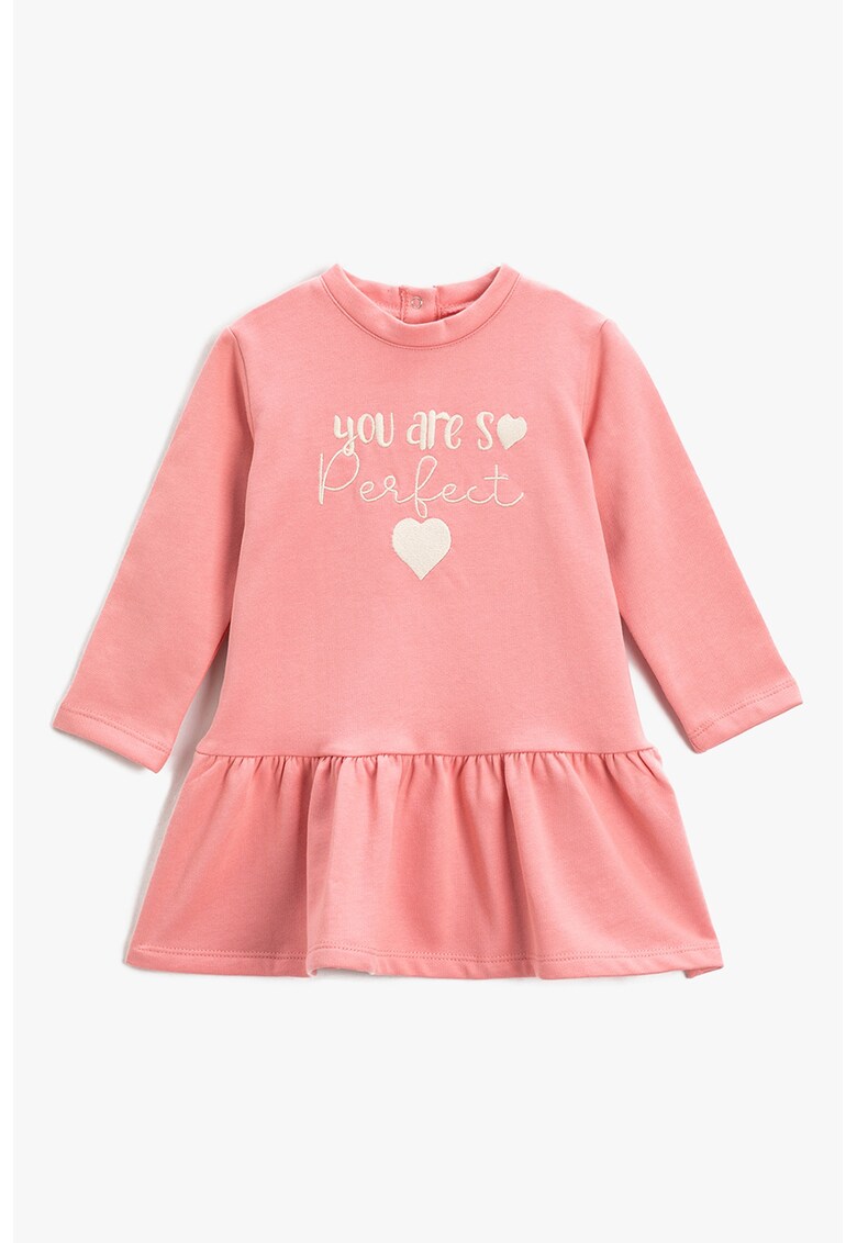Rochie evazata de bumbac cu text brodat