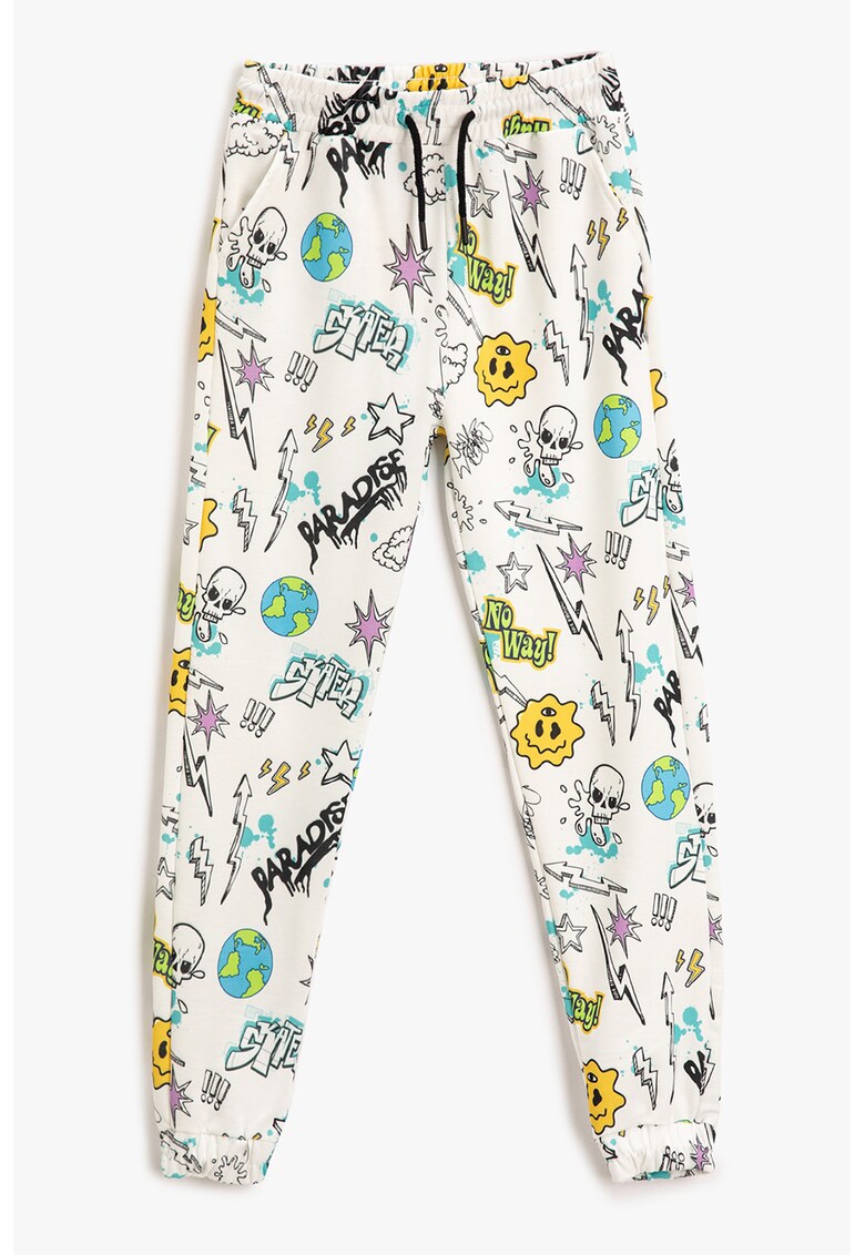 Pantaloni de trening cu imprimeu si snururi