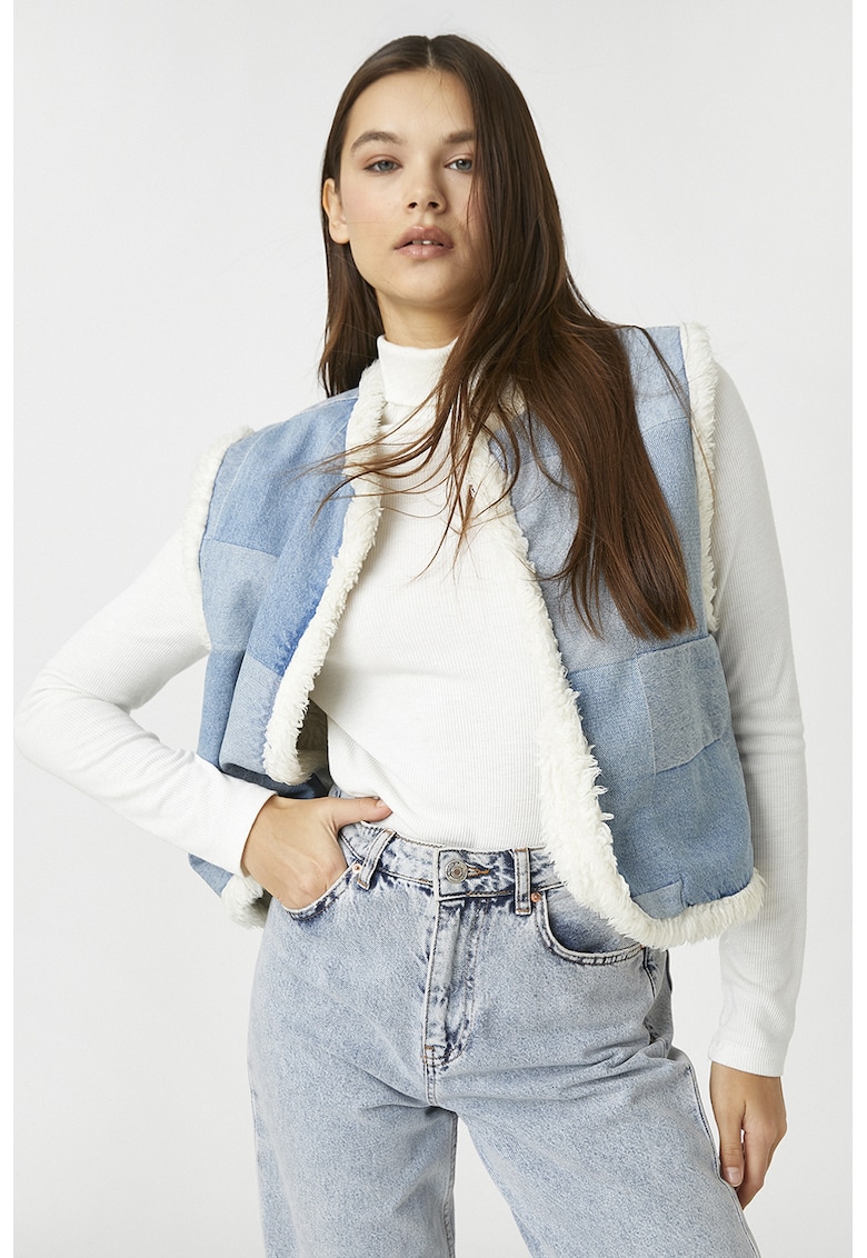 Vesta din denim cu captuseala de blana sintetica