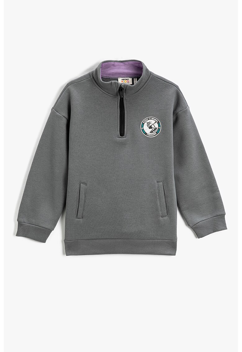 Bluza de trening cu fenta cu fermoar si buzunare laterale