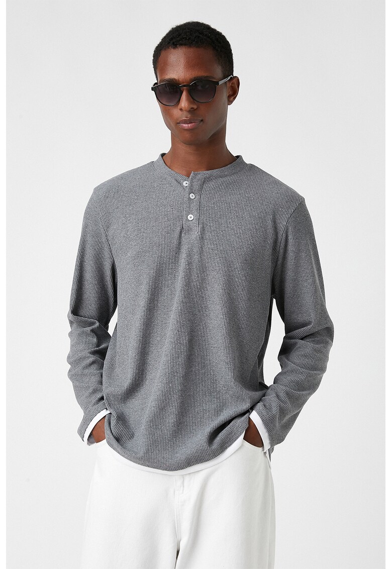 Bluza din amestec de bumbac cu guler Mao