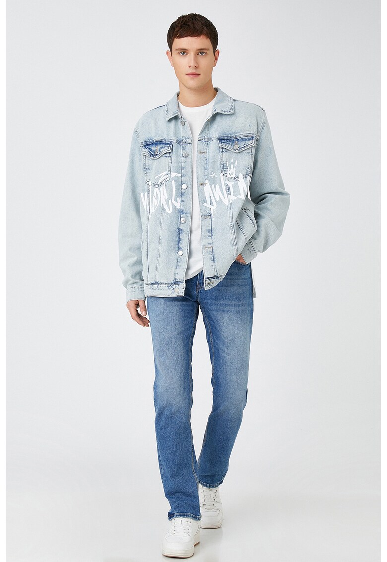 Jacheta de denim cu imprimeu text