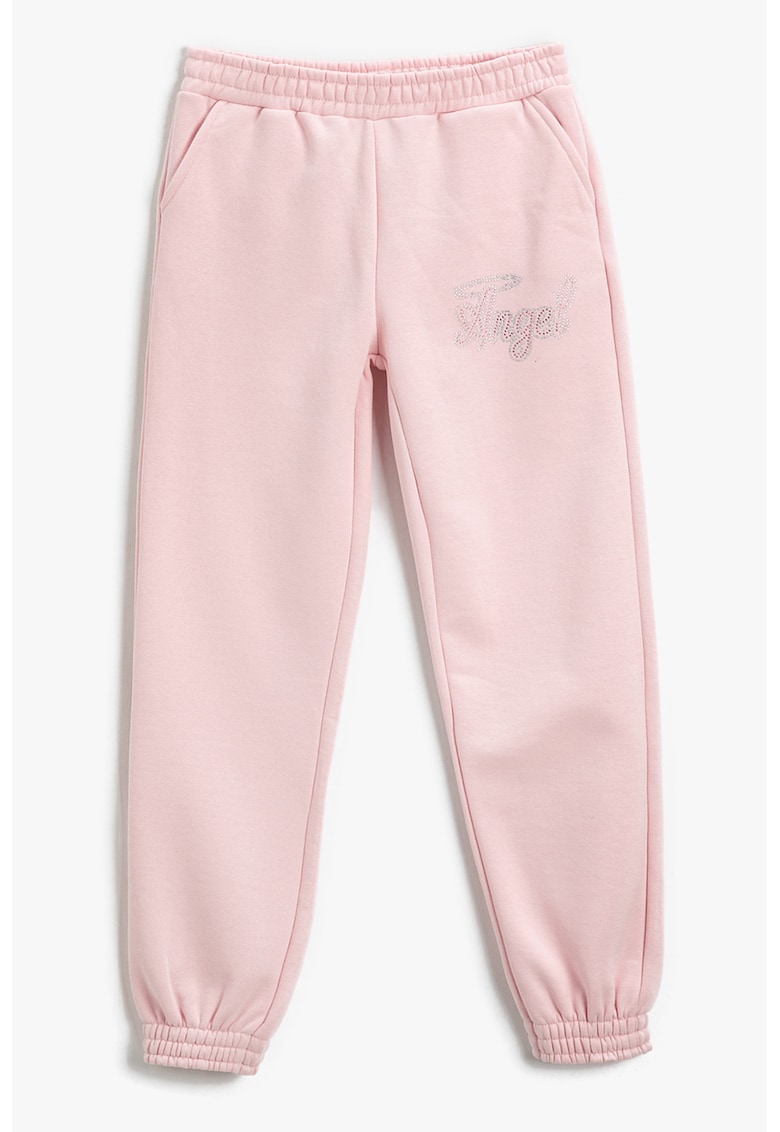 Pantaloni de trening din amestec de bumbac cu aplicatie text