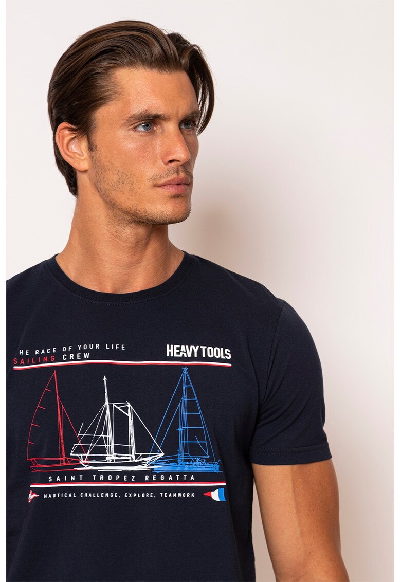 Tricou cu decolteu la baza gatului si imprimeu grafic Middle