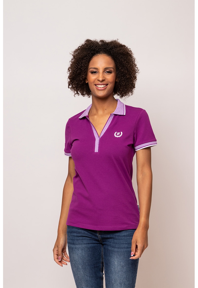 Tricou polo cu decolteu in V Dinola