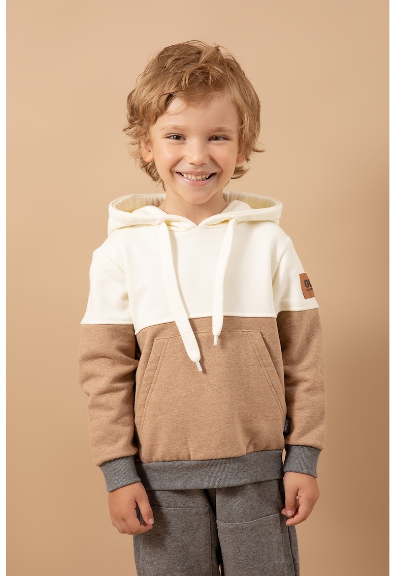 Hanorac cu model colorblock si imprimeu pe partea din spate